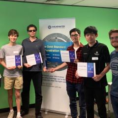 L-R: Event organiser, Thomas Malcolm, Tim Kallioinen, Haoxi Tan, Richard Li, and event organiser.